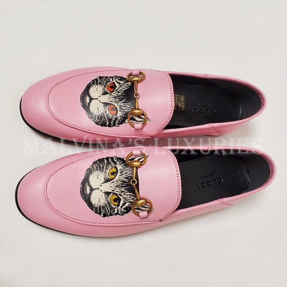 GUCCI SHOES BRIXTON PINK LEATHER LOAFER MYSTIC CAT w HORSEBIT sz 36 6 US - Picture 4 of 15